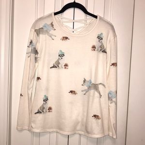Justice Cream Knit Top w/ Huskies and Porcupines